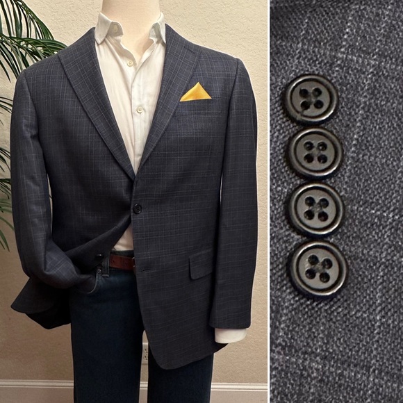 HART SCHAFFNER MARX MENS BLAZER SIZE 40 BLUE SPORT COAT CHECK SUIT JACKET USA